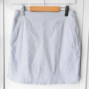 Light blue and white seersucker striped golf skirt